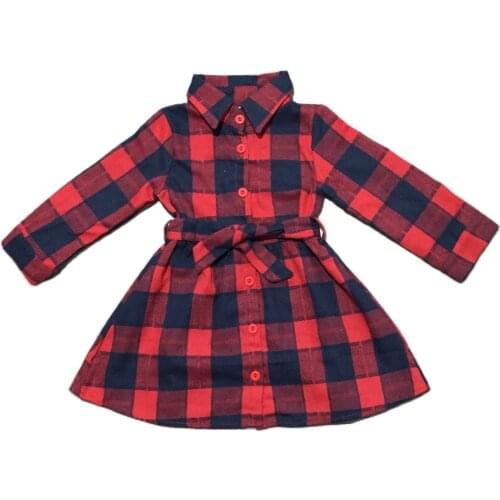 Girlymax Christmas Fall/winter Baby Girls Clothes Navy Woven Plaid Gingham Dress Cotton Button Boutique Outfits Kids Clothing