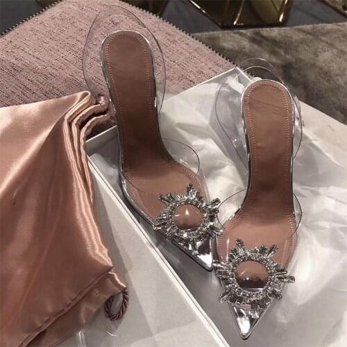 2019 Hot Flower Women Summer Sandals PVC Transparent Pointed Toe Sweet Ladies Shoes 2019 Women High Heels Sandalias Transparente