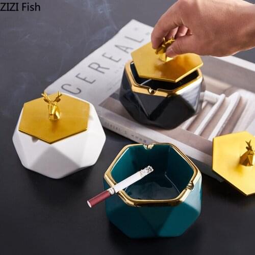 Modern Luxury Deer Ashtray with Cover Home Creative Living Room Bedroom Office Portable Gold Mini Ashtray Gift for Boyfriend New