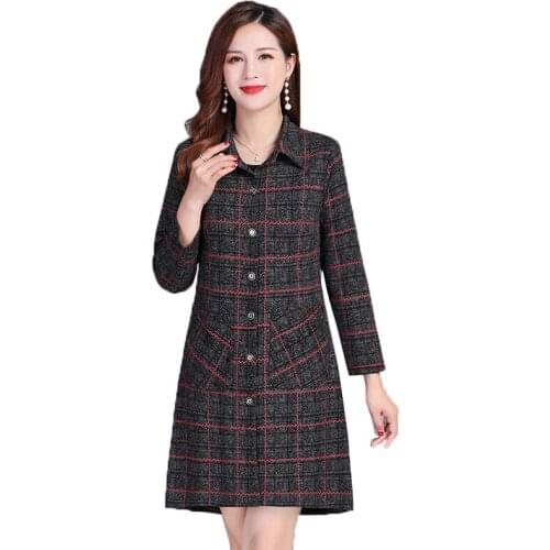 Trench Coat Womens Fashion Plaid Coat Women Outerwear Mid-Long Single-breasted Shirt Coats Womens Elegant Casual Windbreaker