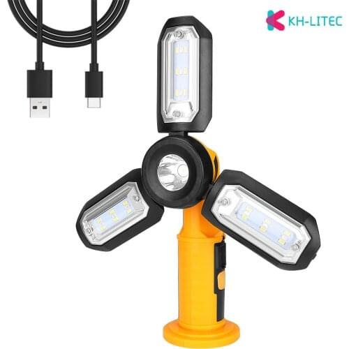 USB Rechargeable Working Light COB LED Foldable Flashlight Magnetic Fan Lights Hook For Car Repairing Outdoor Camping Tent Fishi