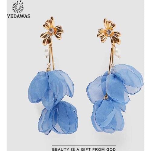 Vedawas Korean ZA Pearl Lace Flower Drop Earrring for Women Boho Romantic Bowknot Cute Floral Pendant Earrings Girlfriend Gift