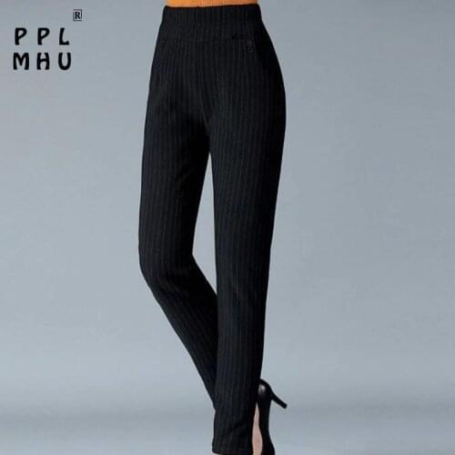 Plus size mothers straight trousers Casual elastic high waist harem pants women Classical pants with stripes loose breathable