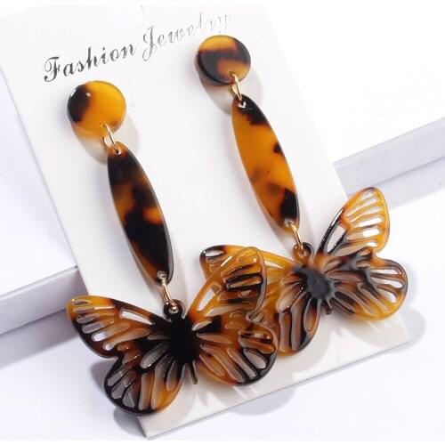 Women Fashion Cute Butterfly Drop Earings Geometric Acrylic Resin Dangling Earrings Ladies Acetate Plate Jewelry