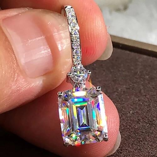 10K Au417 Gold Women Stud Drop Hoop Earrings Moissanite Diamonds Rectangle Emerald Wedding Party Engagement Anniversary Trendy