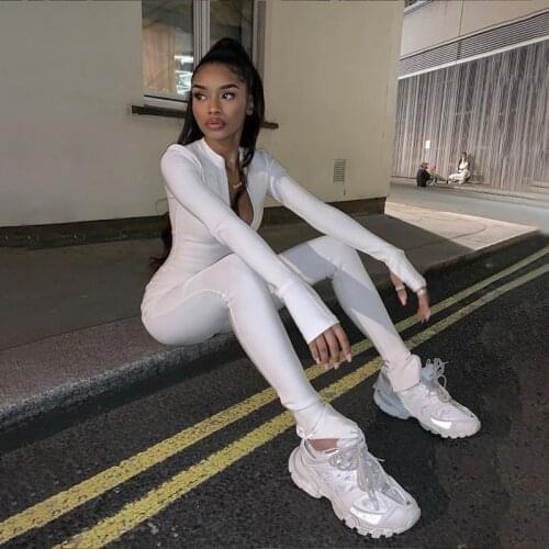 Women Stretch Skinny JUMPSUIT Fitness Sportswear Tracksuit Bodybuilding Female Rompers Workout Activewear Leggings Joggers White