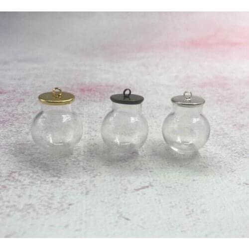 1/2/3/5/8pcs 20x12mm hollow glass globe bubble with 6 color setting base orb glass vials pendant glass bottle jewelry pendant