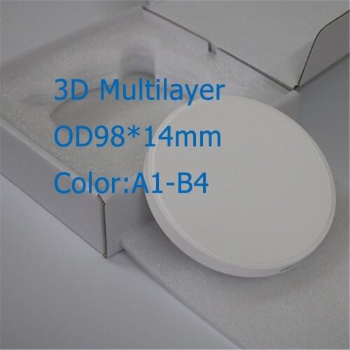 1 Piece OD98*14mm A1-B4 9 Color Dental Zirconia Block 3D Multilayer Gradient Zirconia Materials for Sirona System