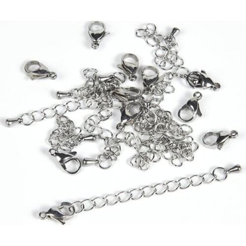 10Pcs/Lot 5 7cm Stainless Steel Extended Tail Chain Connector With Lobster Clasps Jewelry Making Findings Necklace Bracelet