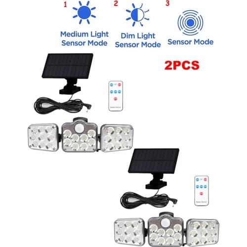 2pcs 138 led remote seperable Super Bright Solar Security Light Outdoor Motion Sensor Adjustable Sensor Distance Flood Light wit