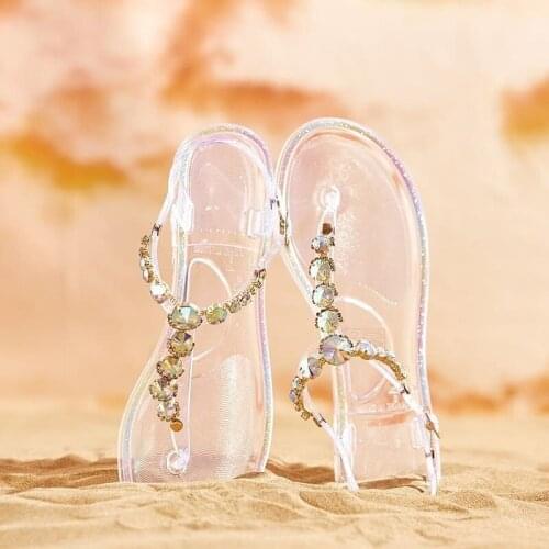 2021 Summer Beach Sandals Fashion Rhinestone Women Flat Sandals Open Toe Outdoor Casual Womens Shoes Plus Size