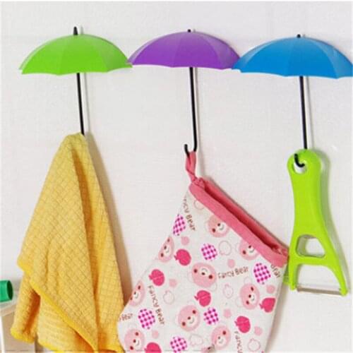 3Pcs/lot Umbrella Shape Cute Creative Self Adhesive Wall Door Hook Hanger Bag Keys Bathroom Kitchen Sticky Holder