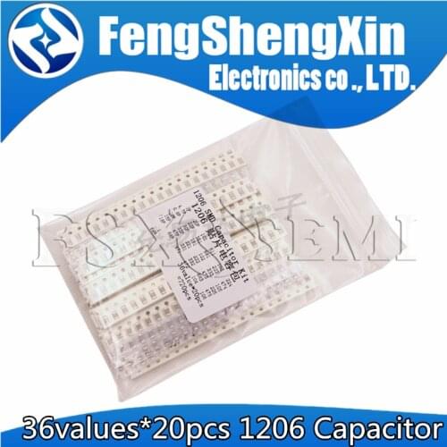 36values X20pcs=720pcs 1pF~10uF 1206 SMD Capacitor assorted kit Capacitors 1PF 4.7PF 6.8PF 470NF 1UF 2.2UFF