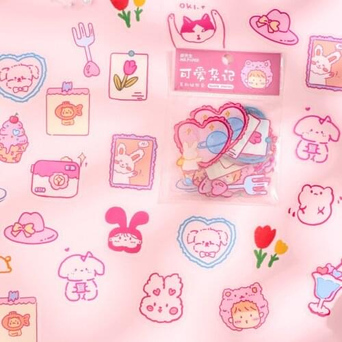 40 PCS PVC Waterproof Candy Color Cute Cartoon Animal Decorative Stickers for Scrapbook DIY Crafts Planner Journal Stationary