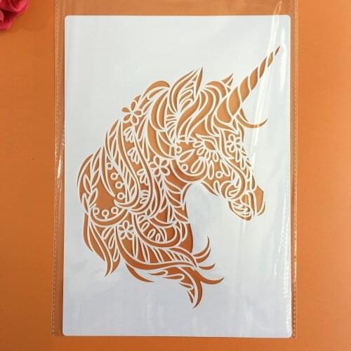 A4 29 * 21cm unicorn DIY Stencils Wall Painting Scrapbook Coloring Embossing Album Decorative Paper Card Template, cake Stencil