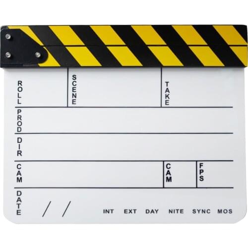 Studio Camera Photography Video Acrylic Clapboard Dry Erase Director Film Movie Clapper Board Slate with Yellow/Black Sticks