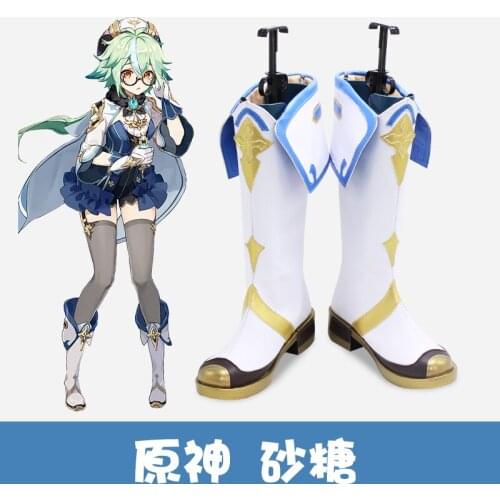 Anime Genshin Impact Harmless Sweetness SUCROSE Cosplay Shoes Boots Halloween Accessories Sucrose Green Mixed Long Wigs