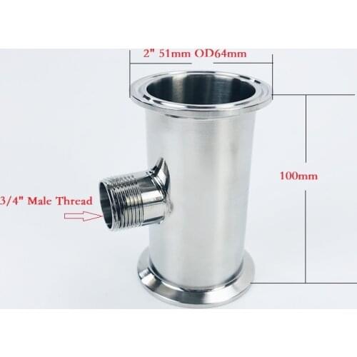 Free Shipping 2"(51mm) OD64 Sanitary Tri Clover Spool Tube/Pipe With Middle External Thread 3/4", Length 4"(100mm),SS304