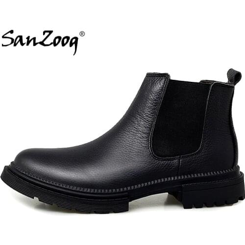 Winter Genuine Leather Ankle Chelsea Boots Men Boot Botines Hombre Stivaletti Uomo Black Brown