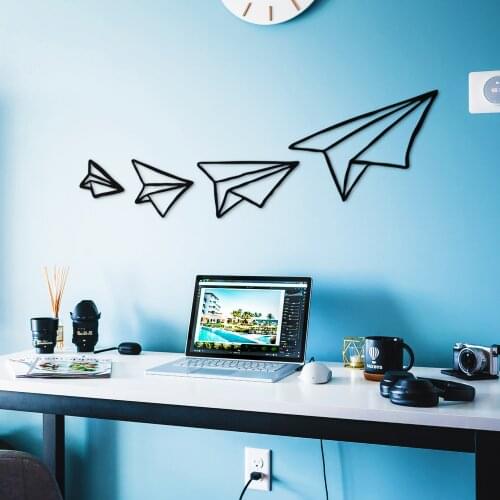 Paper Plane Metal Black Decor Wall Art Decorative Turkish Style Large Wall Decor Study Room Living Room Office Home Decoration