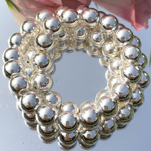 Natural Stone Silver Plated Hematite Bead Smooth Round Loose Spacer Beads For Jewelry Making DIY Bracelet Accessories 4/6/8/10mm