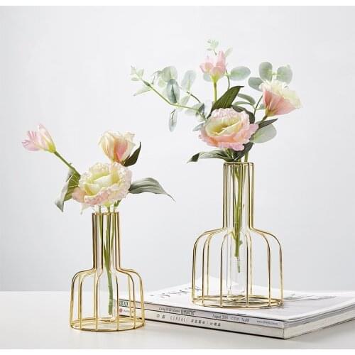 Home Nordic Gold Vase Vases for Flowers Small Terrarium Living Room Decoration desk Transparent Hydroponic Glass Vase Decor