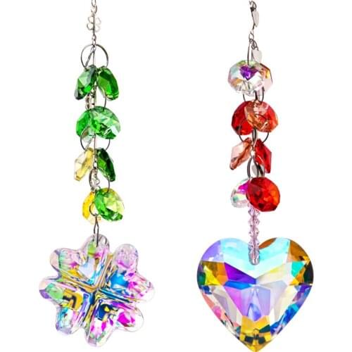 H&D 2pcs Four-Leaf Clover & Heart Shaped Prisms Suncatchers for Window Hanging Ornament Rainbow Maker for Home,Garden Decoration