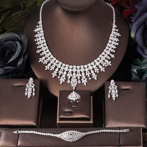 Jankelly luxury 4pcs Bridal Zirconia Jewelry Sets For Women Party, Luxury Dubai Nigeria CZ Crystal Wedding Jewelry Sets