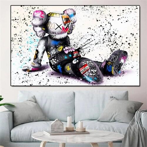 Trendy Light Luxury Teddy Bear Graffiti Art Paintings Print on Canvas Art Posters and Prints Street Art Wall Picture Home Decor