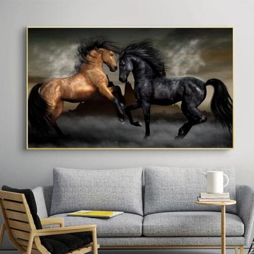 Black and Yellow Horse Canvas Paintings Couple Love Posters and Prints Animals Wall Art Pictures for Living Room Home Decor