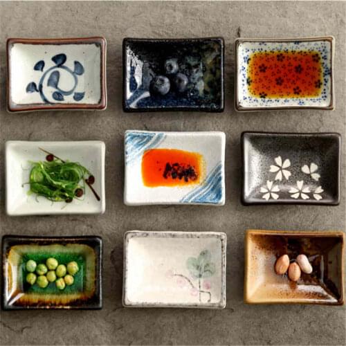Ceramic small square sauce dish Japanese style sushi dish flavoring sushi mustard plate soy sauce cherry blossom Pepper tray