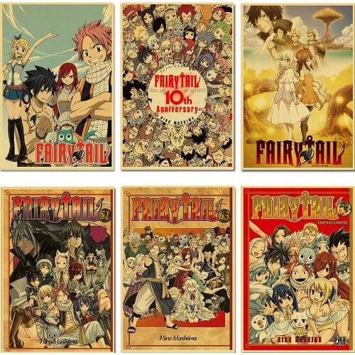 Fairy Tail Classic Anime Posters Retro Poster Canvas Painting Home Decor Wall Art Picture Photos for Childrens Room Wall Decor