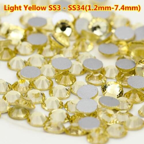 Free Shipping ss3 - ss34 Light Yellow Rhinestones ss6 ss12 Nail Art Crystal Glass Rhinestone diamonds for nails unas decoracion