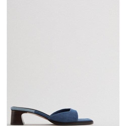 LMCAVASUN 2021 New Women Slippers Shoes Blue Denim Casual Slide Sandals Female High-heeled Chunky Sandals For Lady Outside