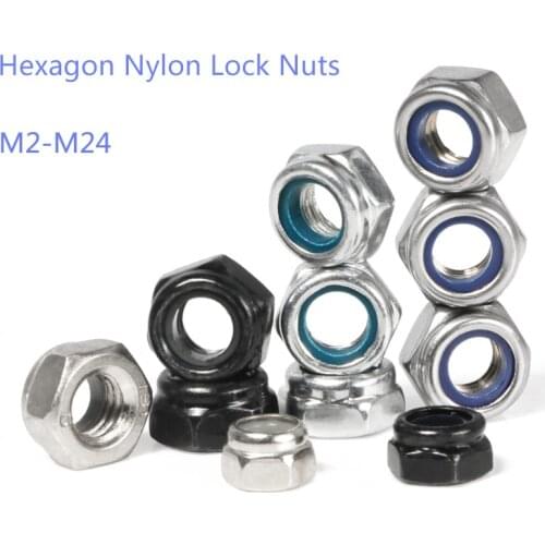 M2 M2.5 M3 M4 M5 M6 M8 M10 M12 M14 M16 304 Stainless Steel Black Hex Nylon Insert Lock Nut Self-Locking Nylock Nut Lock Nut DIN9