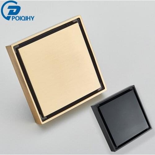 Brushed Gold Shower Drain Bathroom Floor Drain Tile Insert Square Anti-odor Floor Waste Grates 100X100 Brass Drain