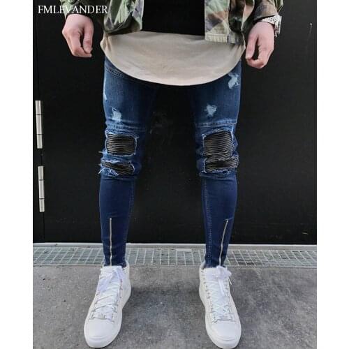 2018 New Fashion Men Holes Jeans European High Street Motorcycle Biker Jeans Men Hip Hop Ripped Slim Jeans Men