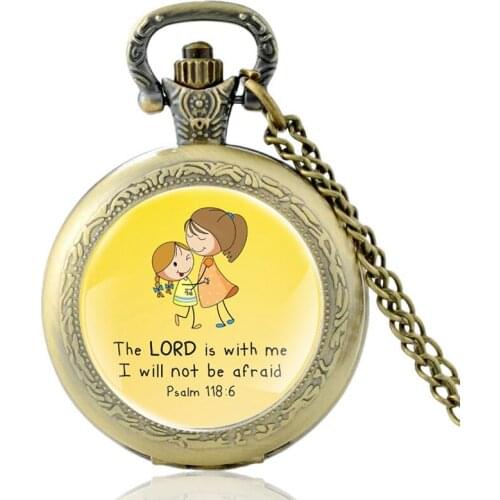 Bible Verse “The Lord Is With Me” Vintage Quartz Pocket Watch Men Pendant Charm Necklace Hours Clock