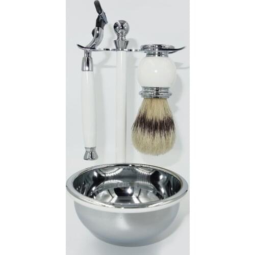 WLONG Vintage 4 in 1 Shaving Set for Men Luxury Manual Safety Razor Kit with Germany Original Mach 3 Blade and Durable Stand