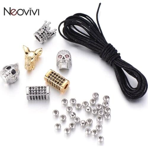 Neovivi Black Rope Bracelets DIY Jewelry Packaging for Women Men Handmade Skull Crown Animal Bead Bracelet Craft Original Making