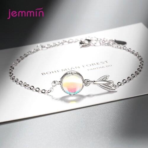 Korean Fashion Colorful Moonstone Fish Tail 925 Sterling Silver Mermaid Bracelet Gift Party For Women Girl Fine Jewelry