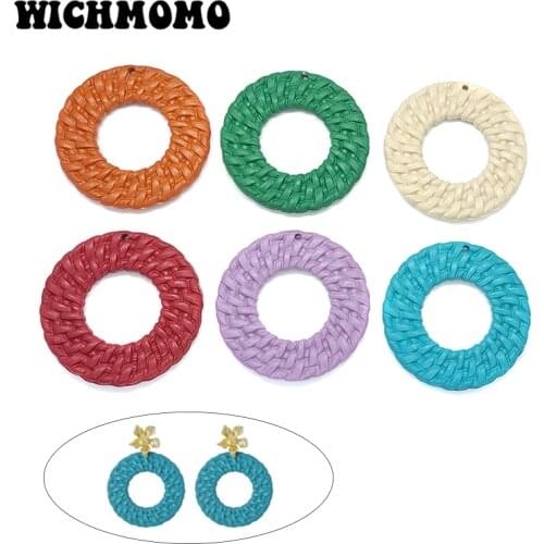 New 4pieces Candy Color Acrylic Rattan Weaving Shape Rounds Charms Pendants for DIY Earring Jewelry Making Finding Accessories