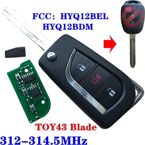 Upgraded Remote Key Fob 2+1 Button 314MHz H Chip For Toyota RAV4 Corolla Camry 2014 2015 2016 FCC: HYQ12BDM