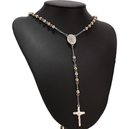 1pcs Stainless Steel Choker Necklace Christ Crucifix Jesus Cross Beads Ball Necklaces for Women Men Jewelry Party Gifts