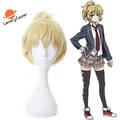 High Rise Invasion Anime Mayuko Nise Cosplay Wig Blond Ponytail Hair Heat Resistant Hair + Wig Cap Party Halloween Props Girls