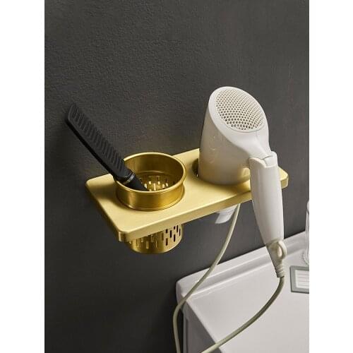 Bathroom Shelf Brushed Gold Aluminum Hair Dryer Holder Wall Mount Hair Dryer Rack Home Shelf Holder Bath Hardware Free Shipping