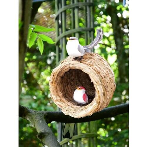 Durable Straw Bird Nest Parakeet Breeding Nest Haulm Bamboo Birdhouse Halm Nesting Hut Small, Medium Garden Bird House Bird Nest
