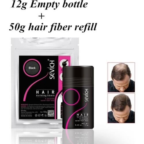 Sevich Hair Fiber Sets 12g Empty Bottle + 50g Keratin Hair Building Fibers Concealer Refill Treatment Thin Hair Powder 10 Color