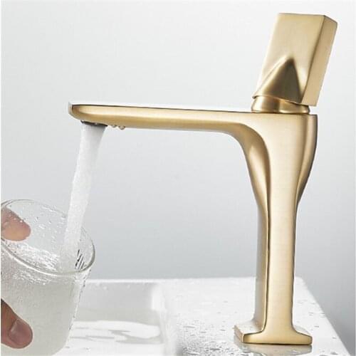 Bathroom Basin Faucets Solid Brass Sink Mixer Crane Tap Hot & Cold Deck Mounted Single Handle Brushed Gold Copper Basin Faucets