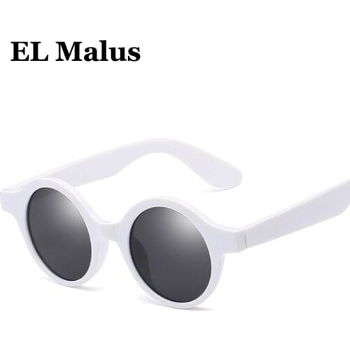 [EL Malus]Retro Round Frame Sunglasses Mens Women Gray Lens Mirror Red White Shades Male Female Sun Glasses Oculos De Sol